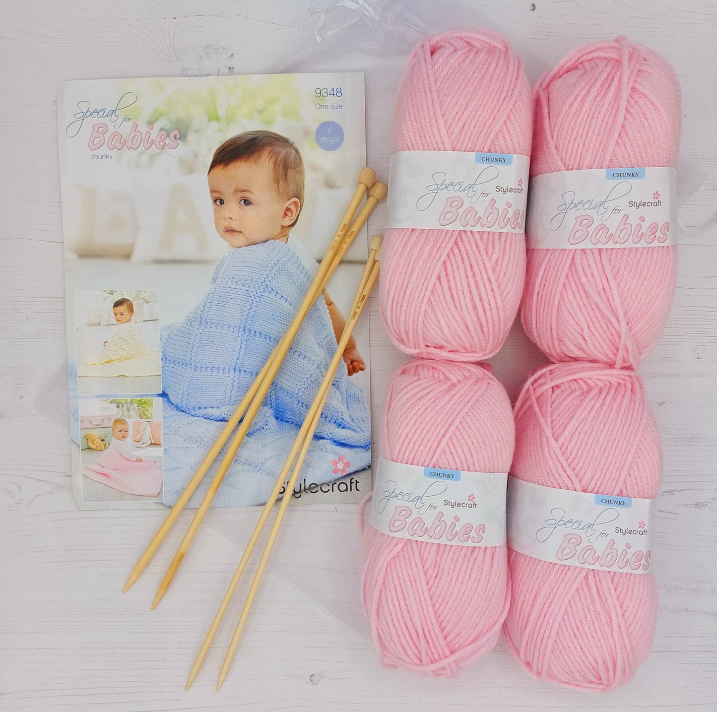 Baby Blanket Knitting Kit - 4 designs included and 3 wool colour choices