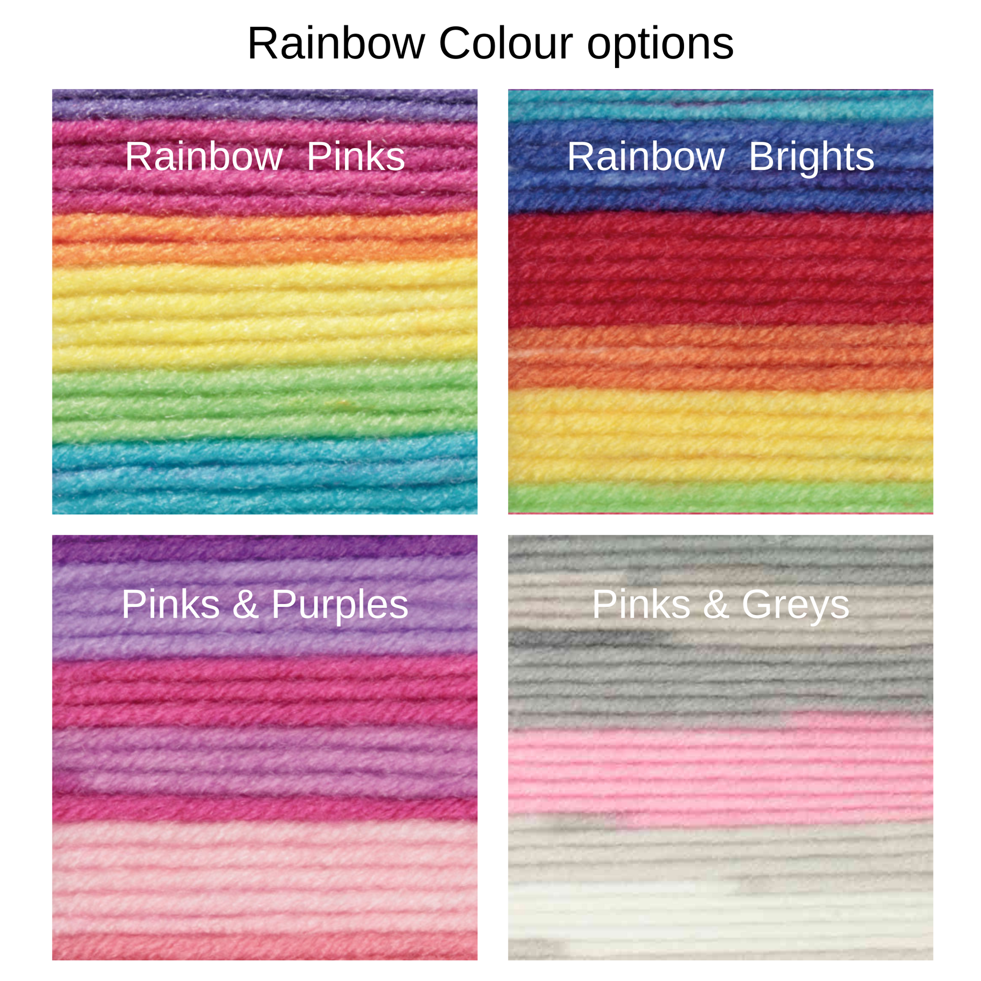 Wool Colour Options for Rainbow Toy Giraffe Crochet Kit