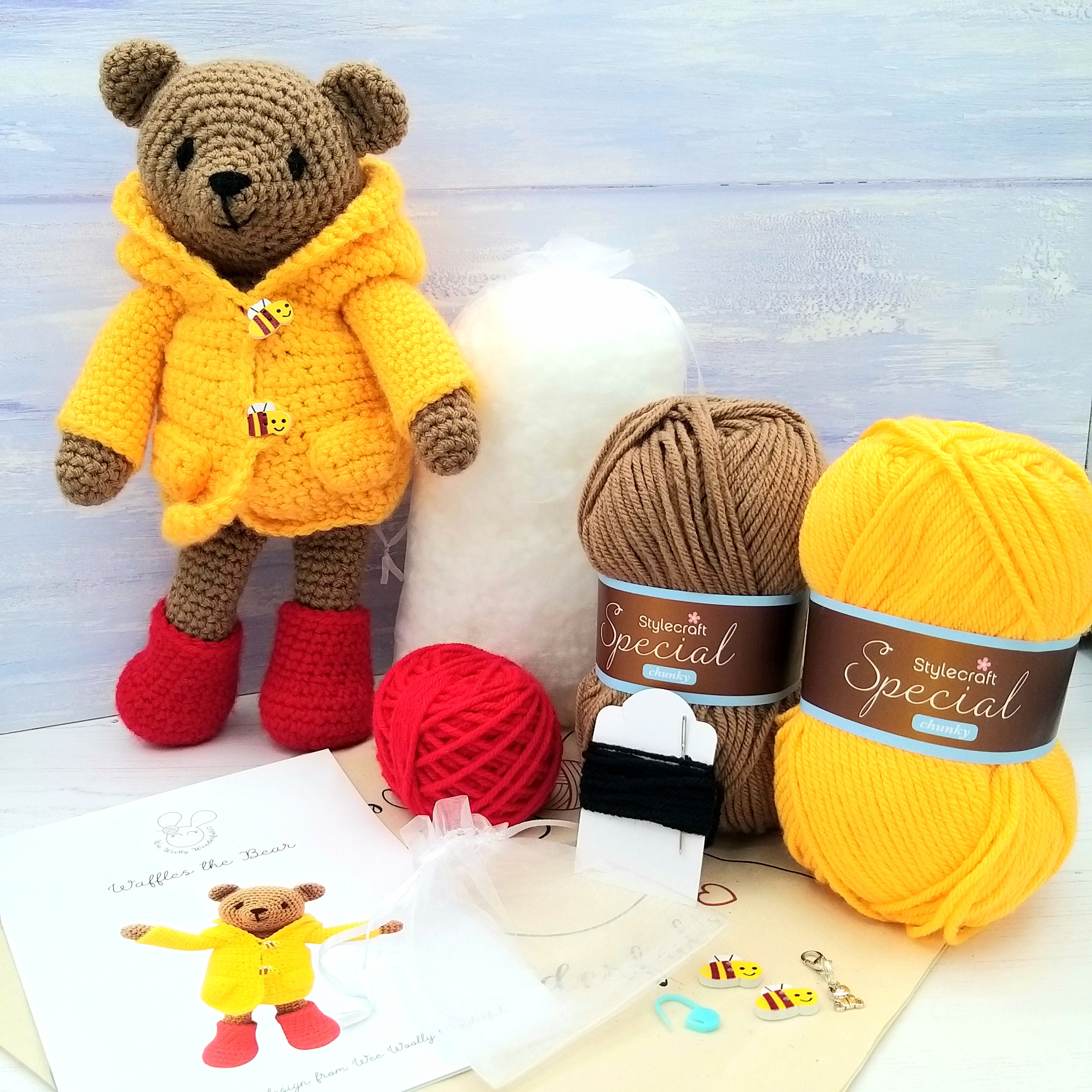 Teddy Bear Crochet Kit Waffles the Bear Wee Woolly Wonderfuls