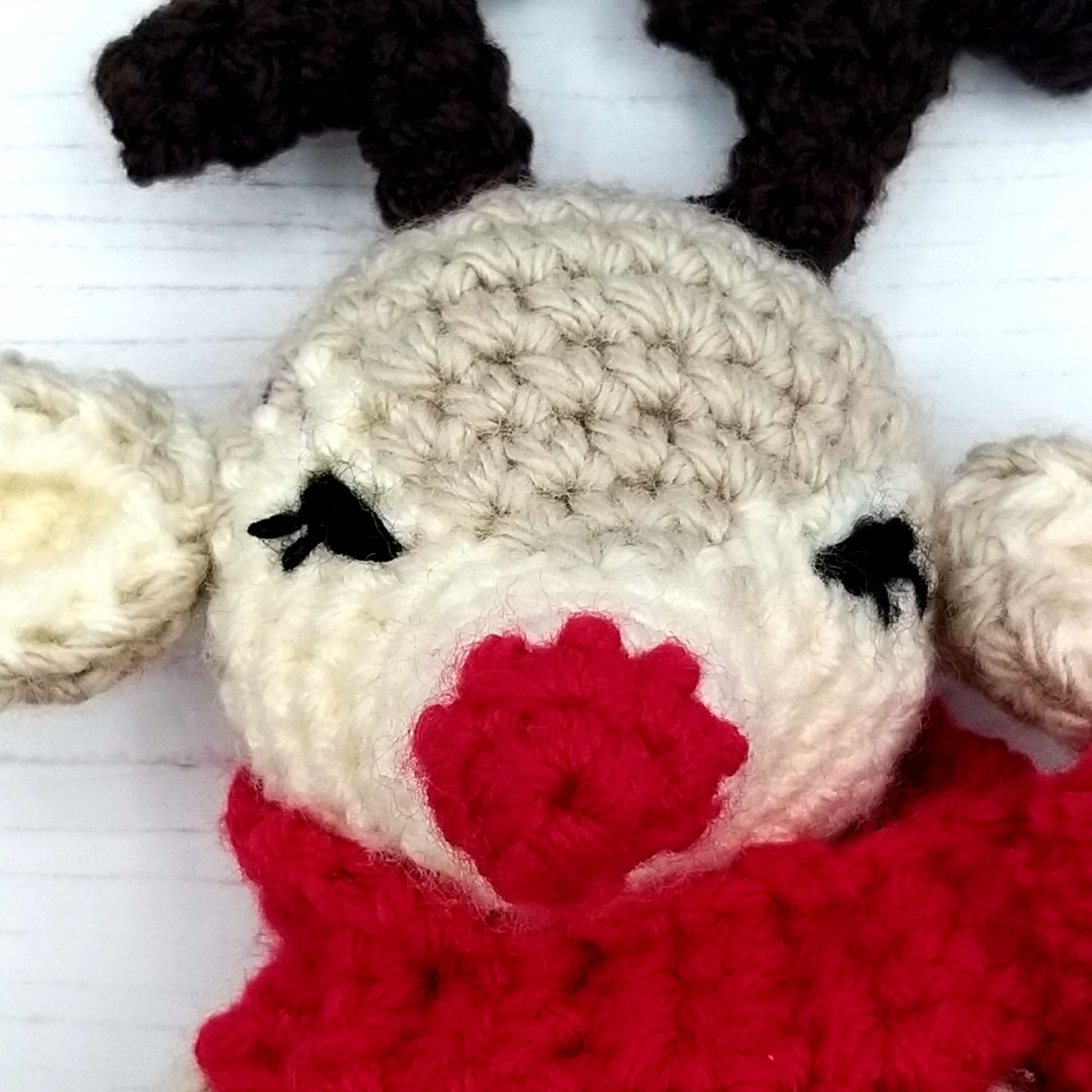 Close up Crochet Reindeer Face