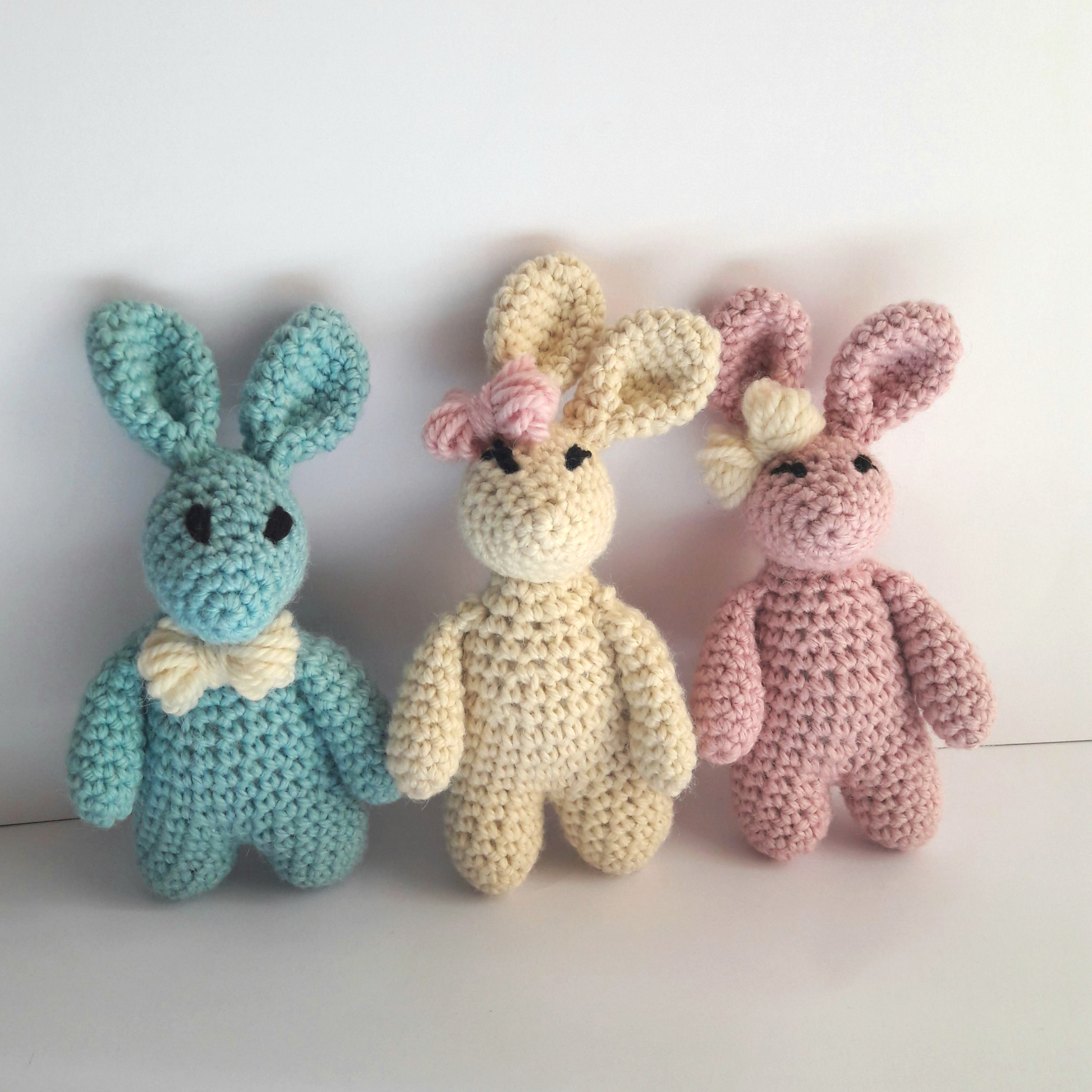 Crochet Bunny Rabbits - Blue, Cream and Pink