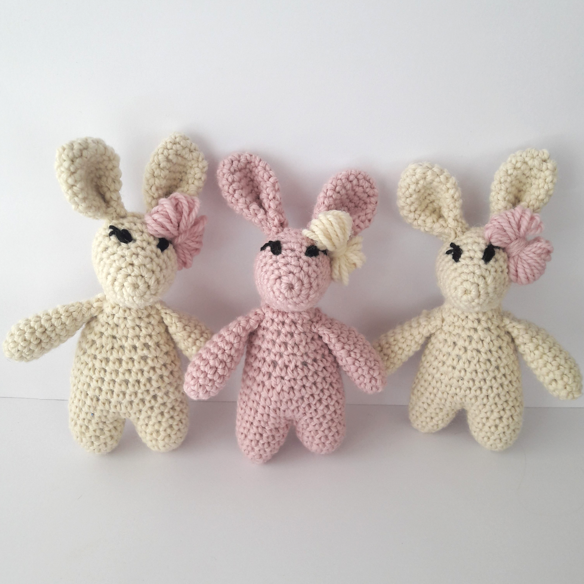 Pink Crochet Bunnies made from Crochet Kit