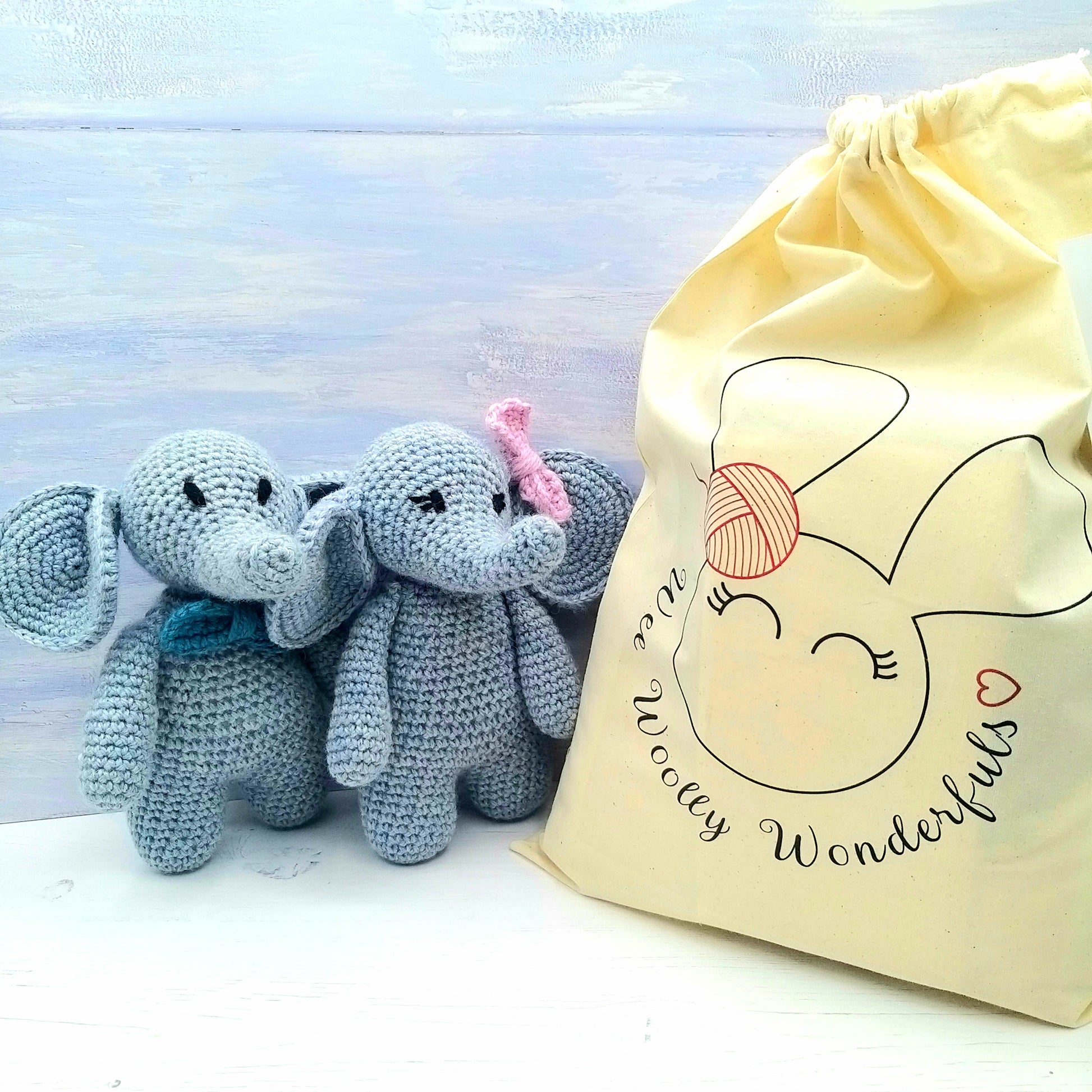 Toy Elephants with Crochet Project Bag