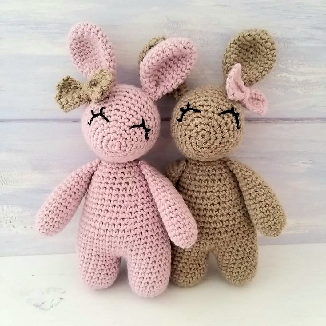 2 x Crochet Bunny Rabbit - Pink & Grey